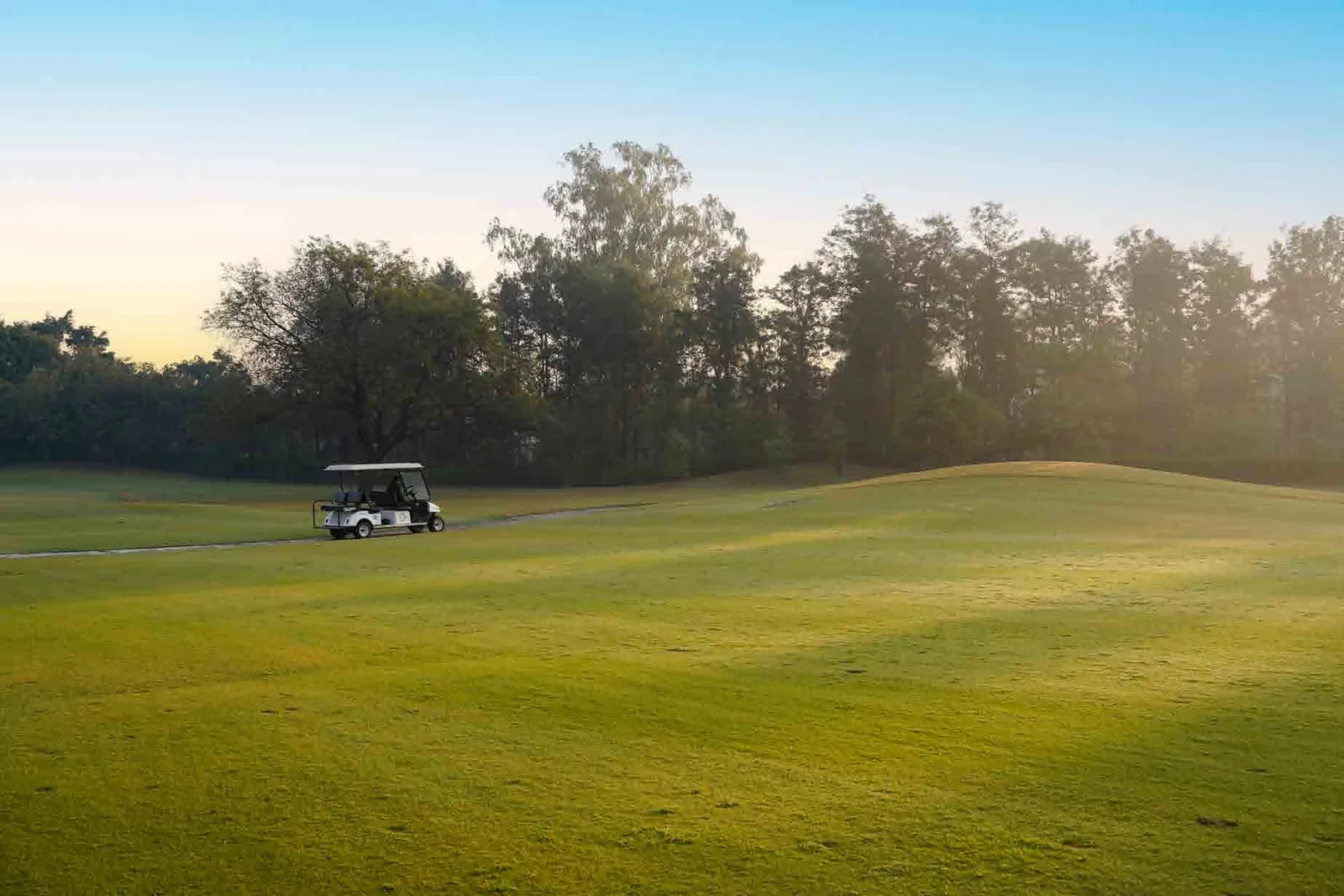 The 9-hole golf course at Karma Lakelands at dawn, irrigated with recycled water.